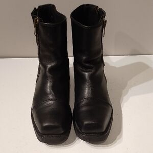 Harley Davidson Double Zipper Boots Mens Size 10 Black Square Toe Leather